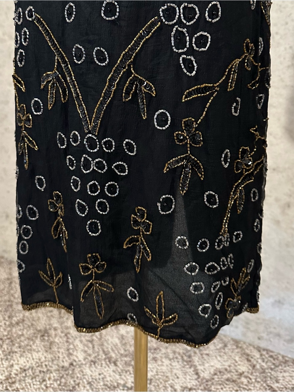 Vintage 80s Silk Beaded Cocktail Dress Art Deco Evening Wear Size MP - Picture 4 of 8